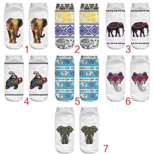 Harajuku богемный для женщин обувь для девочек геометрический цветной слон Low Cut короткие носки башмачки 3D цифровой печати ребра отделкой