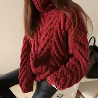 2018 Winter Chic Style Turtleneck Thick Sweaters Women Loose Casual Knitted Pullovers Female Chic Loose Thick Sweaters Tops