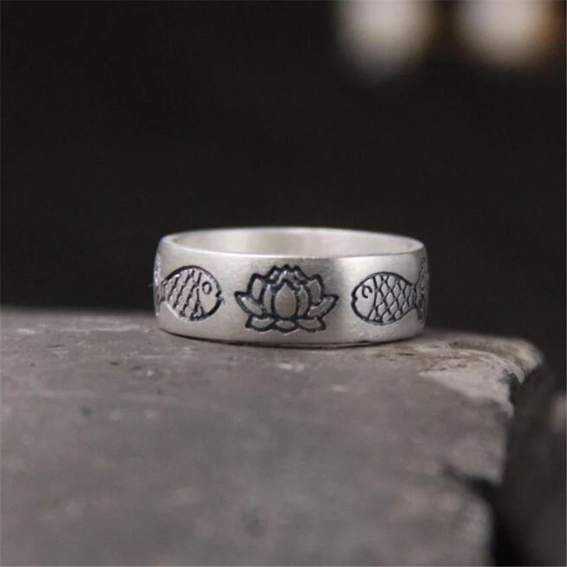 

Truly 999 Sterling-Silver-Jewelry Fish Lotus Ring For Men Women With 6MM Punk Luxury Gift For Unisex Female Male Accessory