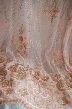 1 yard peach pink sequined lace fabric sequins lace fabric for bridal dress, wedding gown Lace accessories fabric
