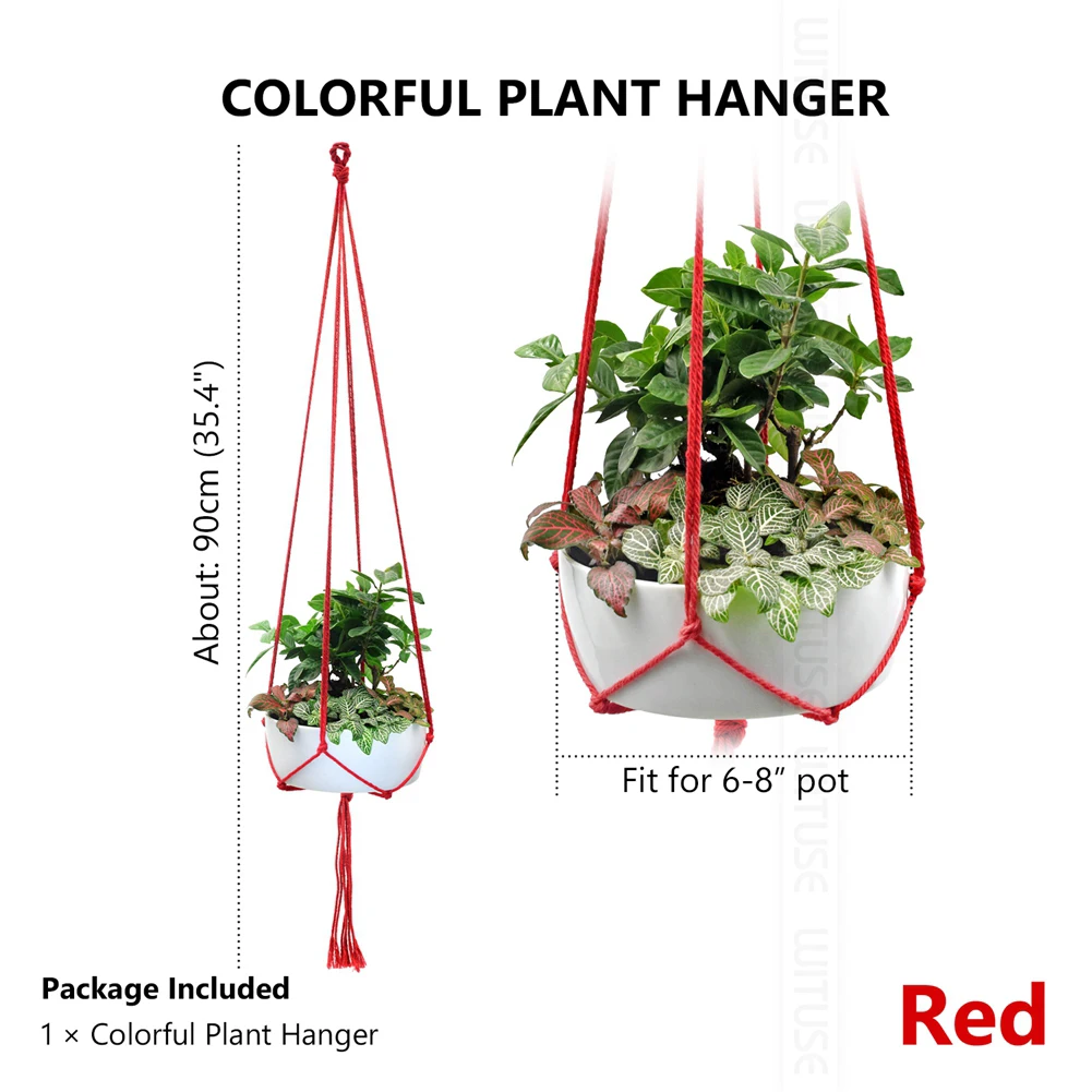 Подвеска для растений из макраме корзина цветочный горшок держатель для растений макраме висячая винтажная завязанная подъемная веревка садовое украшение для дома и сада - Цвет: Red 90cm