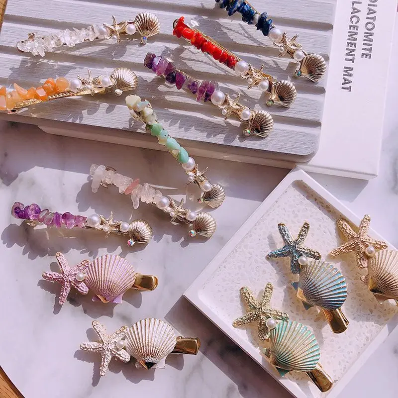 

New Fashion Imitation Pearl Barrettes Starfish Hair Grip Shell Hairpin Hair Clip Hair Accessories for Women Girl Wedding