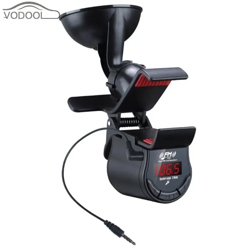 

Digital Display Car Windscreen Suction Cup Mount Phone Holder Stand Automobiles FM Transmitter Modulator AUX Audio Speaker