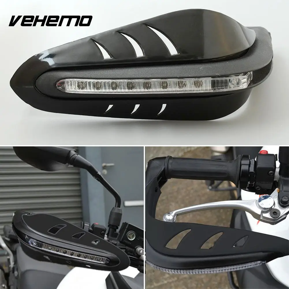 

Vehemo Cool Black Motorbike Motorcycle Handguard Protector Brush Guards LED DRL Signal Daytime Runing Light