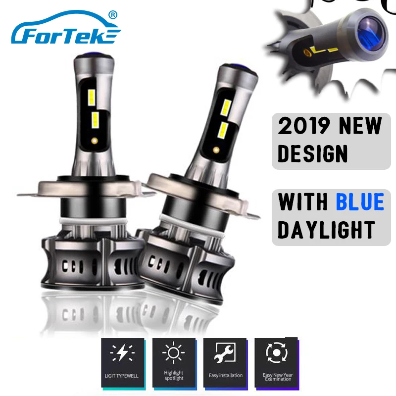 

FORTEK Car LED Headlight High Low 6500K Super Bright+Blue Day Light With Canbus Mini Body Bulbs 60W H1/H3/H4/H7/H11/9005/9012