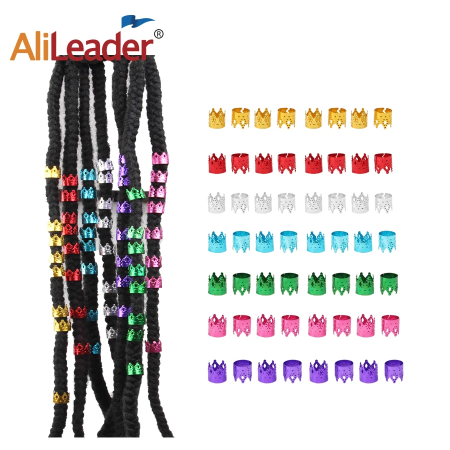 Alileader 30-50 PCS Adjustable Dreadlock Beads Braids Hair Clips Accessories Colorful Crown Cuff Dreadlocks Tube Bead Hair Ring