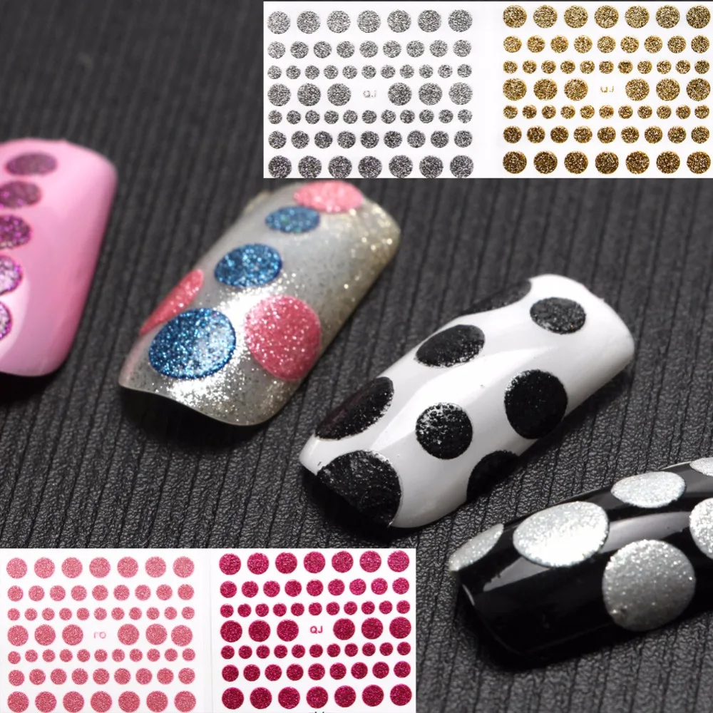

3D Round Circle Shape Decal Manicure Nail Art Stickers Black Blue Green Glitter Transfer Water Sticker Nails Accessoires BZ063
