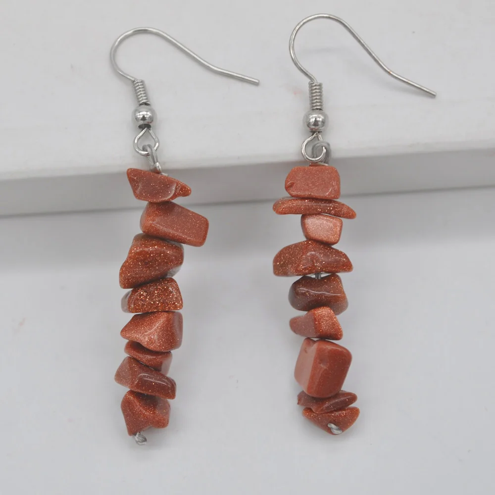 Lucky Handmade Gold Sandstone Beads Earrings Jewelry For Woman Gift T177 | Украшения и аксессуары