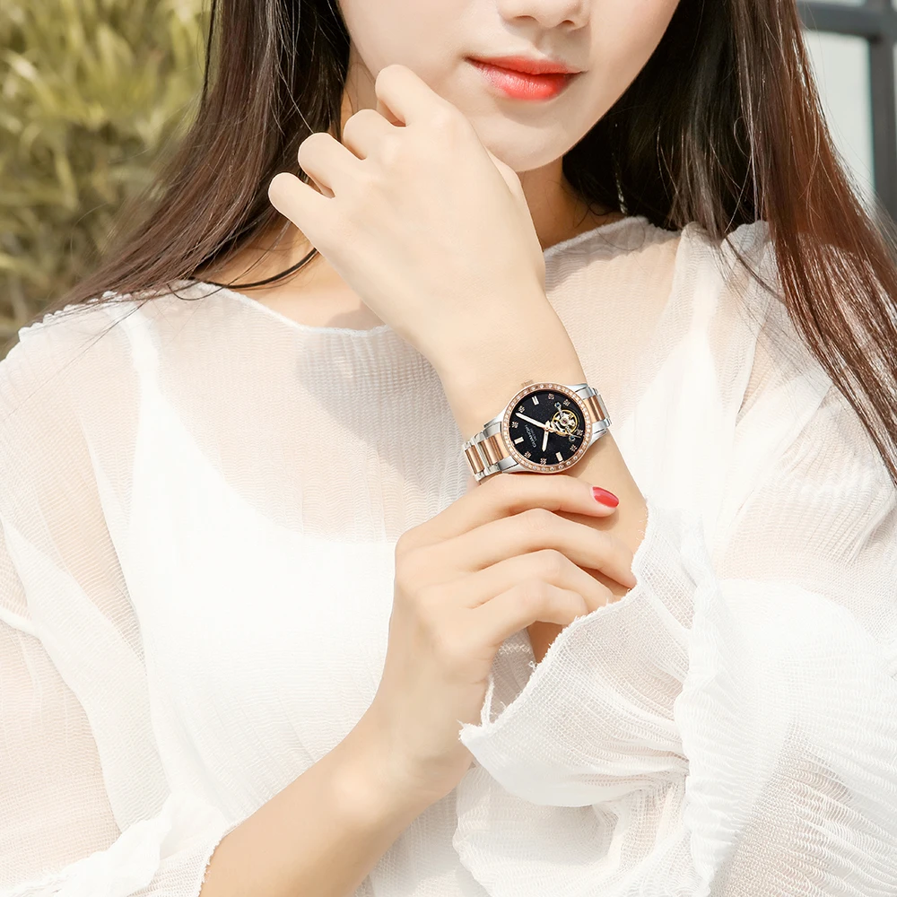 GUANQIN часы женские automatic Tourbillon светящиеся часы Скелет платье водонепроницаемые женские часы Лидирующий бренд Роскошные наручные часы