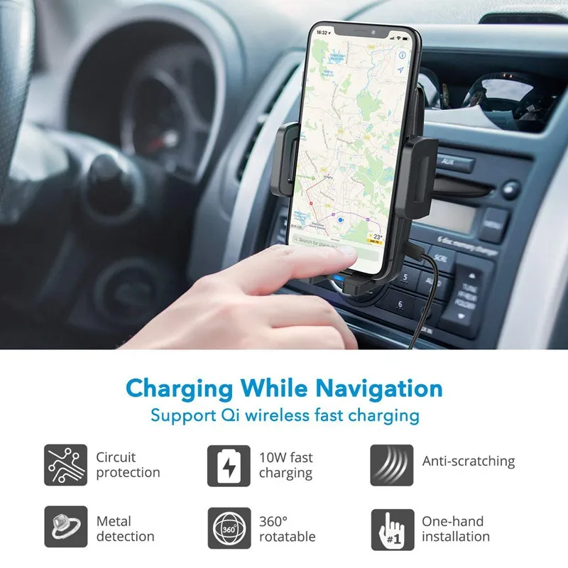 VicTsing Qi Fast Wireless Charger CD Slot Car Phone Mount Auto Charging Powers Universal Car Phone Holder for iPhone X 8 7 6 6S  (5)