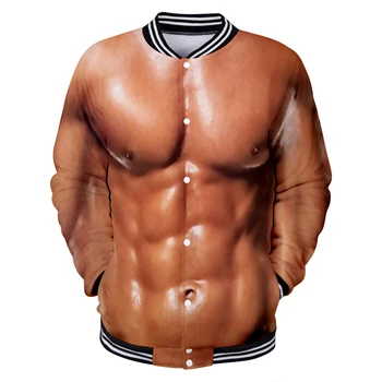 

Cosplay Muscle baseball jackets Long Sleeve Mens Cool Tops Fake pectorales 3D Printing streetwear Man jackets Abdominal Male