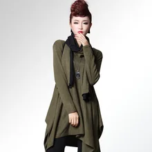 Новинка, Женская Осенняя свободная Асимметричная длинная футболка с шарфом, большие размеры, Асимметричные Длинные рукава, большие размеры, повседневная одежда, топы 7032