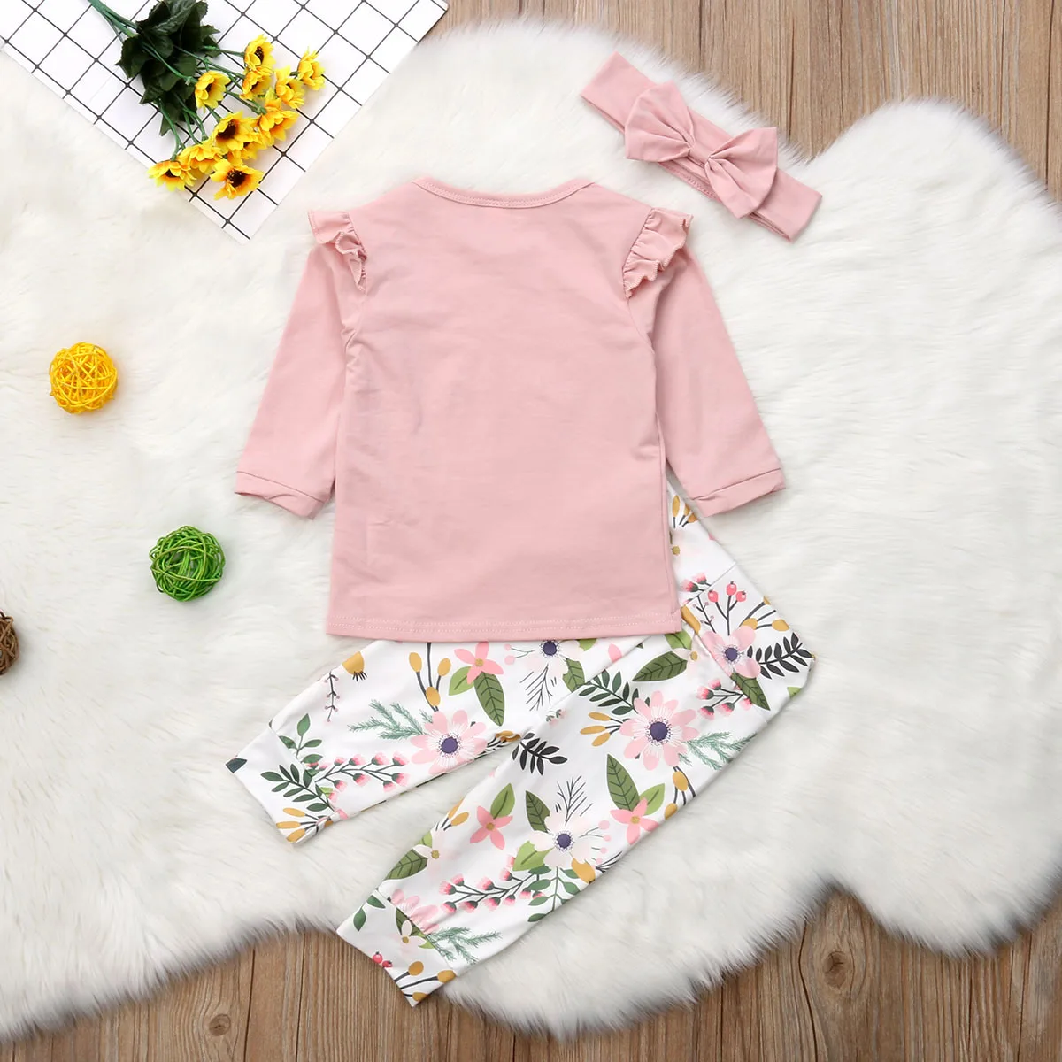 Одежда для новорожденных девочек; топы; футболка; штаны с цветочным принтом; повязка на голову; комплект одежды