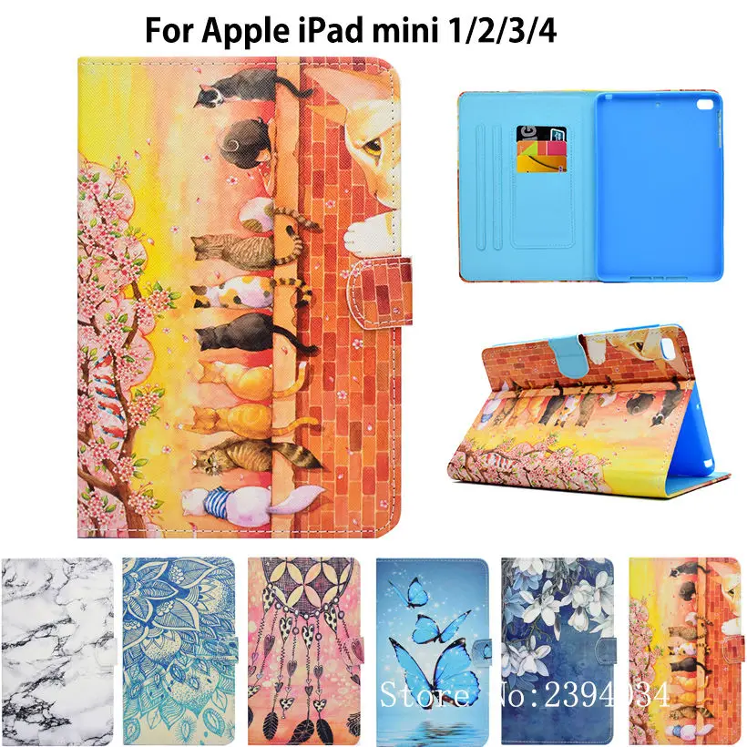 Модный чехол книжка с мультяшным котом для Apple iPad Mini 1 2 3 4 7 9 дюйма умный