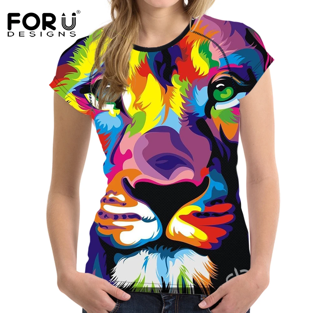 

FORUDESIGNS 3D Tiger Printing T-Shirt Female Funny t-shirt Women Fashion Tops Tees Oil Painting T Shirt Mujer Poleras Casual XXL