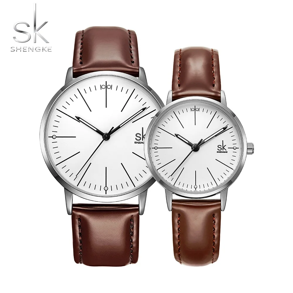 Shengke Couple Watch Men Women Watches Simple Quartz Reloj High Quality Relogio Masculino Business Clock Unisex Lover Watch Saat - Цвет: brown couple