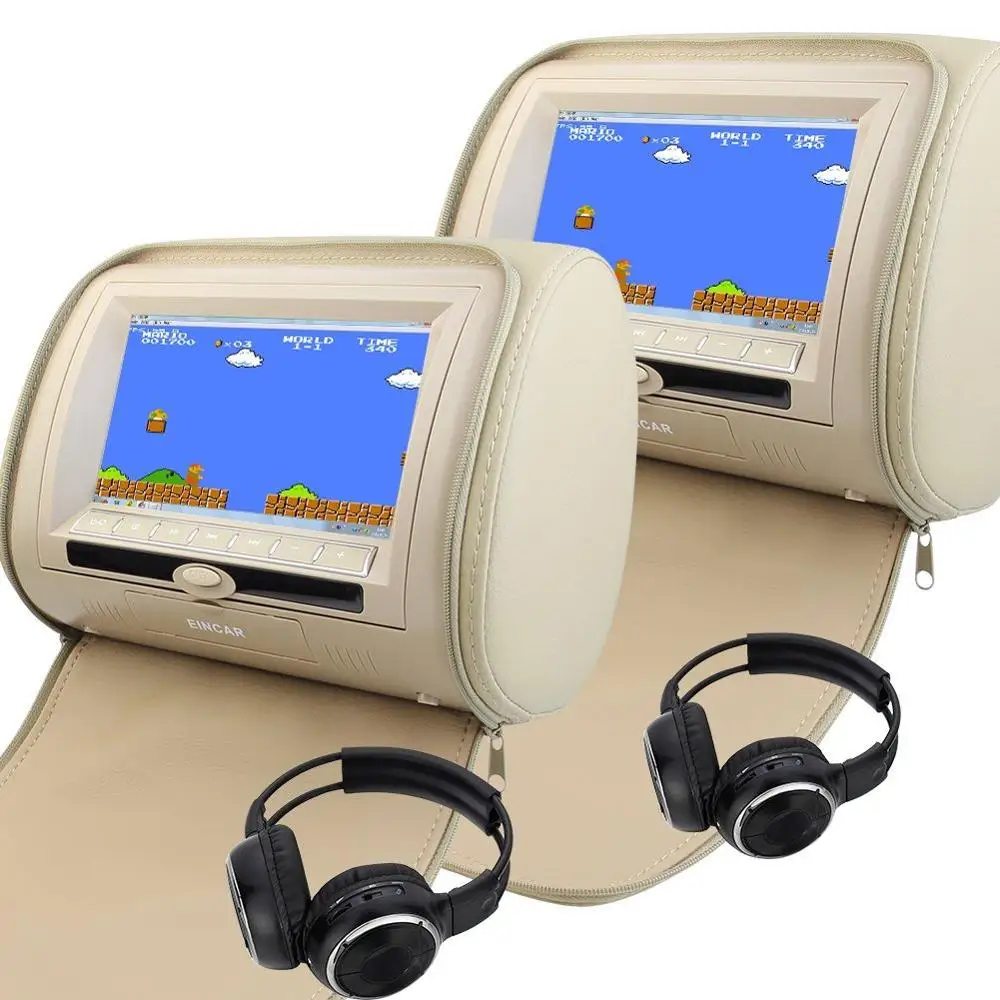 

Car Headrest DVD Player Black Universal Digital Screen zipper Car Monitor USB FM TV Game IR Remote Supports spain two headphones
