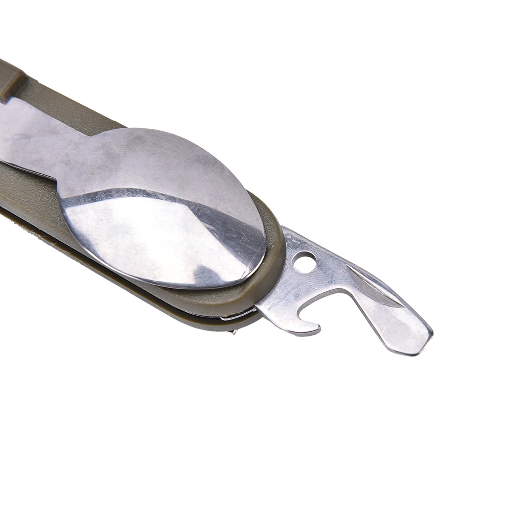 1 Unid Bolsillo Plegable Herramienta Cuchillo Cubiertos de Acero Inoxidable Cuchara Tenedor Abrebotellas Senderismo Viaje Camping Herramientas