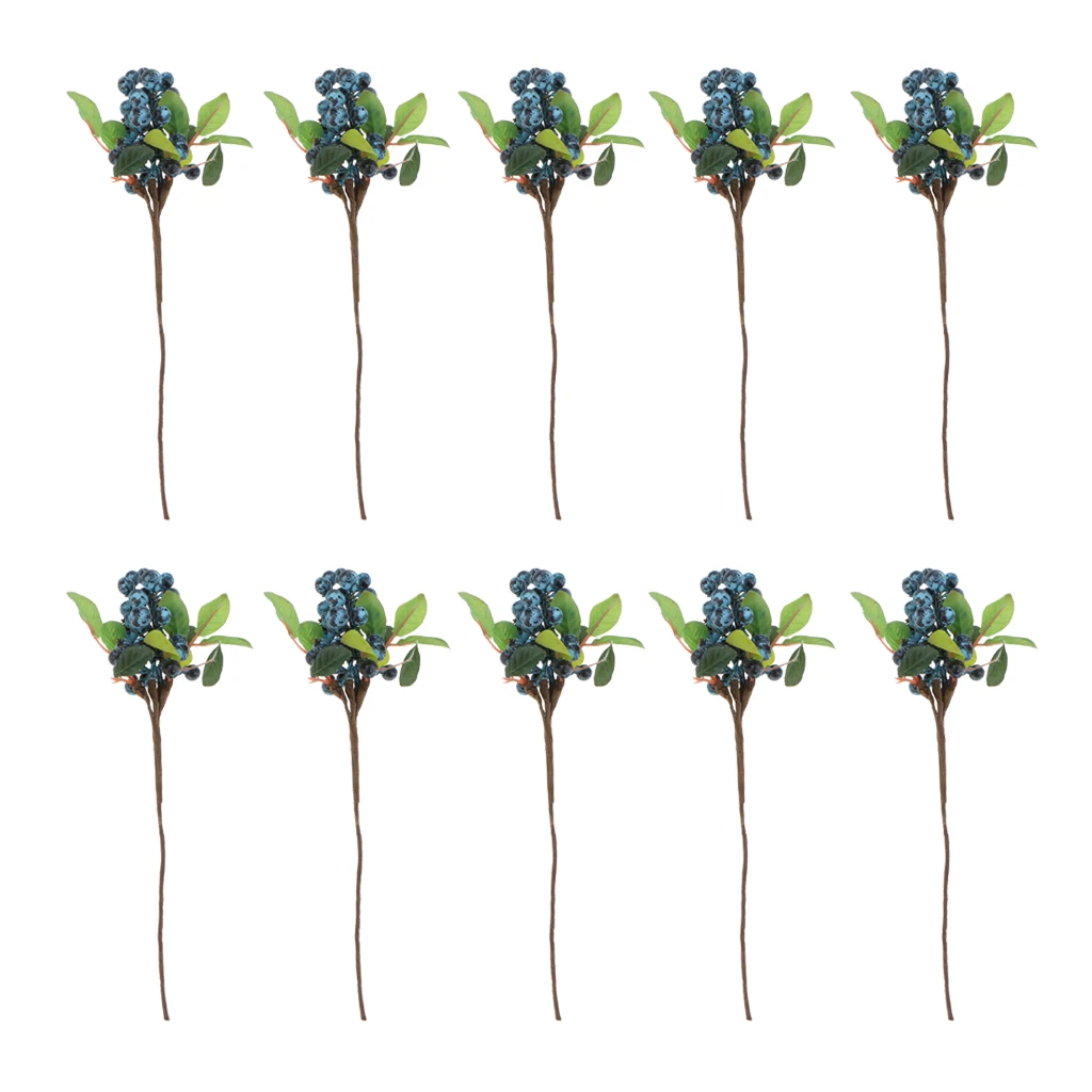 10Pcs Decorative Blueberry Fruit Berry Artificial Flower Plants For Wedding Home Decoration Blue