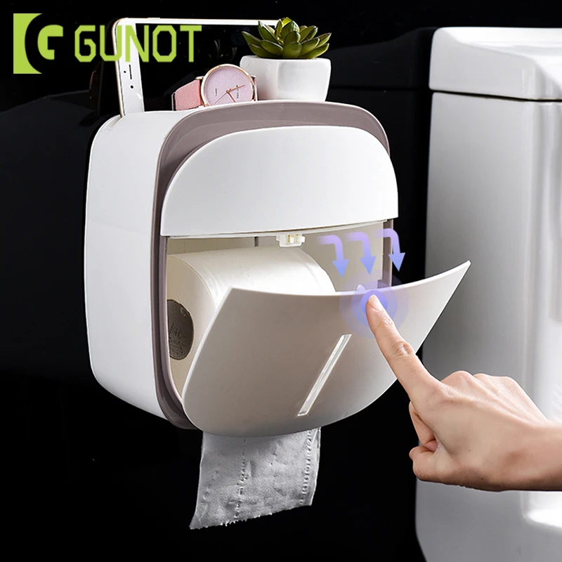 

GUNOT Waterproof Toilet Paper Holder Multifunction Tissue Box Double Layer Plastic Storage Box Portable Toilet Paper Holders