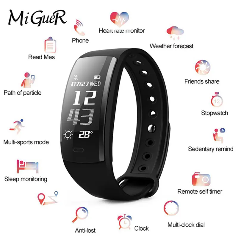 

MiGueR QS90 Smart Bluetooth Watch Sports Fitness Activity Heart Rate Tracker Blood Pressure Wristband IP67 Waterproof Pedometer