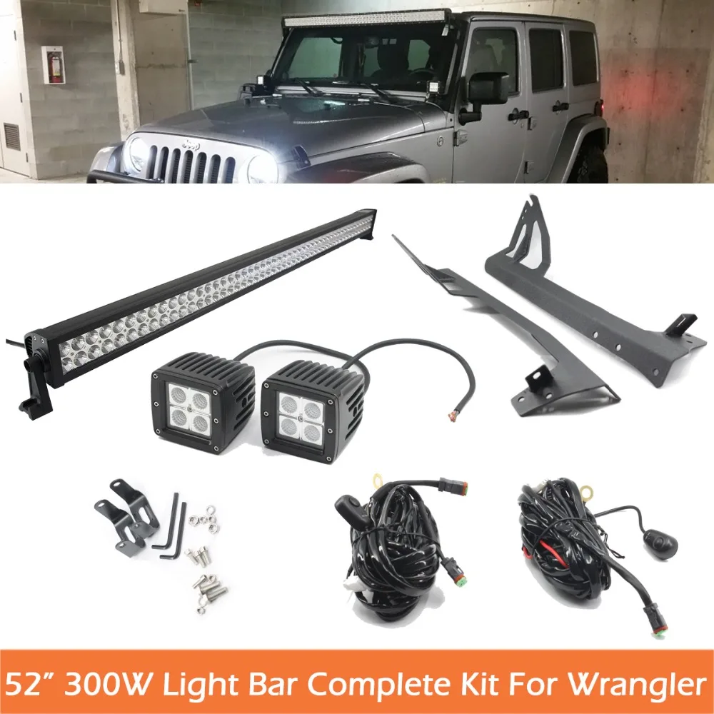 52 ''300 Вт 21000lm+ 2 шт. 16 Вт 1260lm offroad светодиодные панели Combo Луч+ крепления Кронштейны для jeep Wrangler JK TJ модернизации