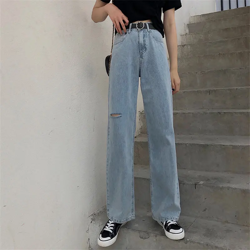 HziriP Vintage Female Chic Thin High Waist Slim Retro Loose Denim All Match Trousers Women New Straight Elastic Jeans Pants - Цвет: PHOTO COLOR