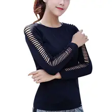 Зимние сетчатые дышащие личности Похудения Спортивный Топ Фитнес Спортивная одежда для йоги дышащей эластичной Для женщин футболка с длинными рукавами