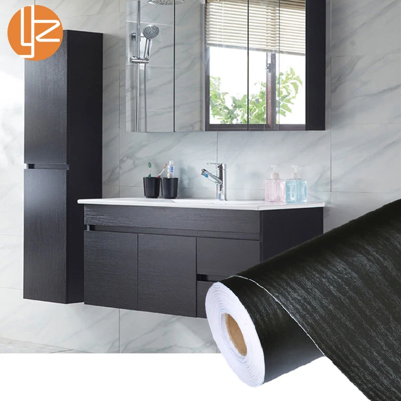Pvc Diri Perekat Tahan Air Hitam Kayu Wallpaper Roll Furniture
