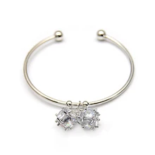 

Women Luxury Zircon Ball Pendant Bangles Fine Silver Color Opening Cuff Bracelet For Woman Party Wedding Jewelry Pulseiras