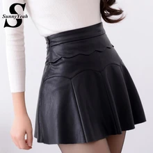 Осень-зима шорты юбки женские сексуальные плиссированные юбки с высокой талией PU кожаные юбки mujer повседневные черные красные мини-юбки женские