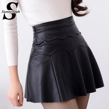 

2020 Autumn Winter Shorts Skirts Women Sexy Pleated Skirt High Waist PU Leather Skirts mujer Casual Black Red Mini Skirt Female