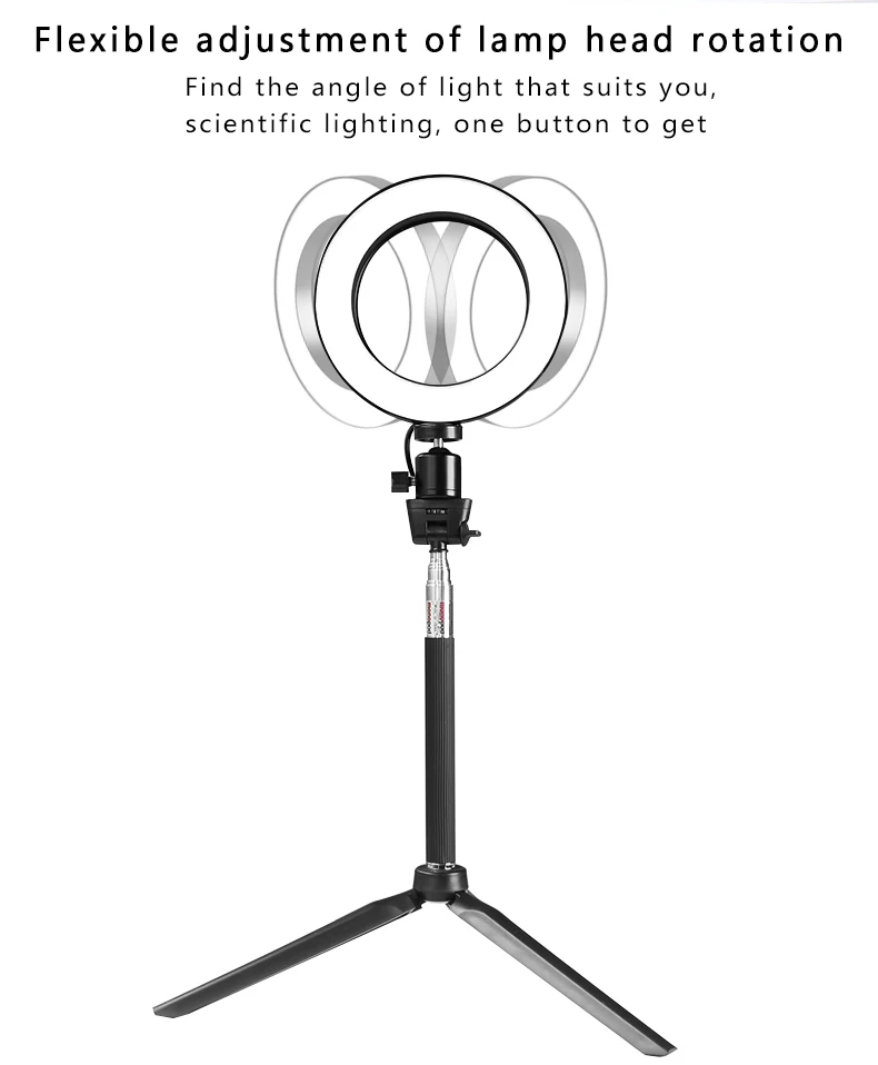 Светодиодный кольцевой светильник для селфи с регулируемой яркостью для фотосъемки на Youtube, студийный светильник с держателем для телефона, usb-штатив