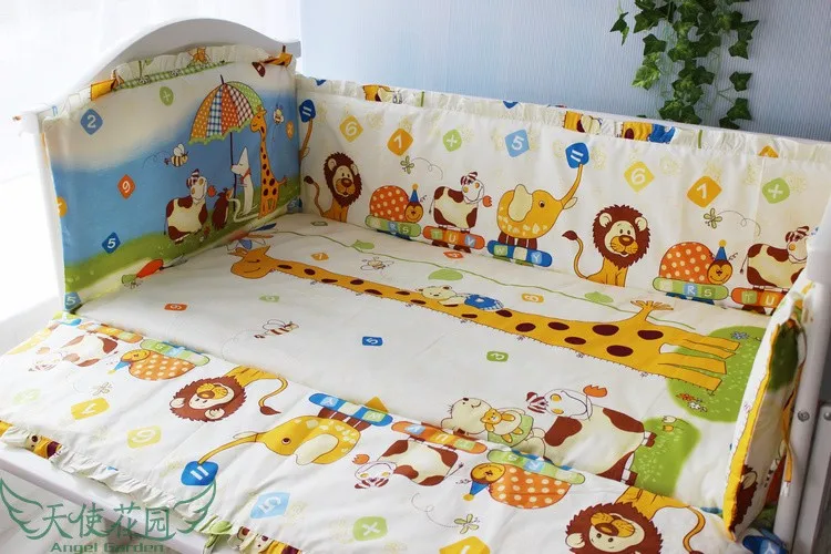 Promotion! 6PCS High Quality Baby Bed Sheet And Around Baby Crib Bedding Set Free Shipping(bumpers+sheet+pillow cover)
