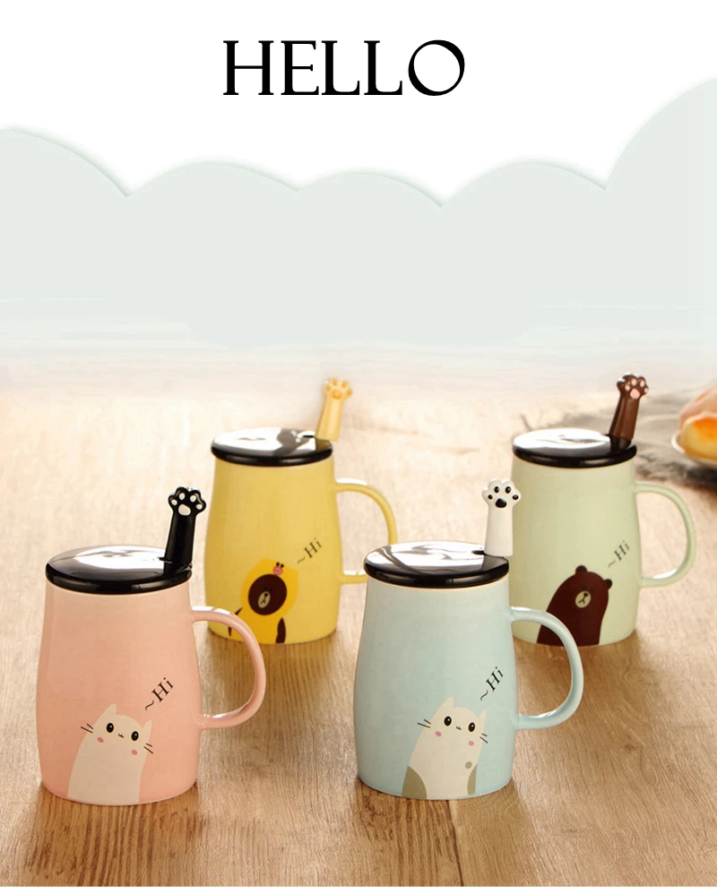 Pandapark креативные милые кошачьи лапы керамические персональные молочные кружки с ложкой офисные кофейные кружки с завтраком медведем кружки OP-011