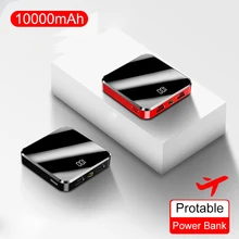 Портативное зарядное устройство power Bank 10000 мАч Мини банк питания зеркальный экран внешний аккумулятор для смартфона