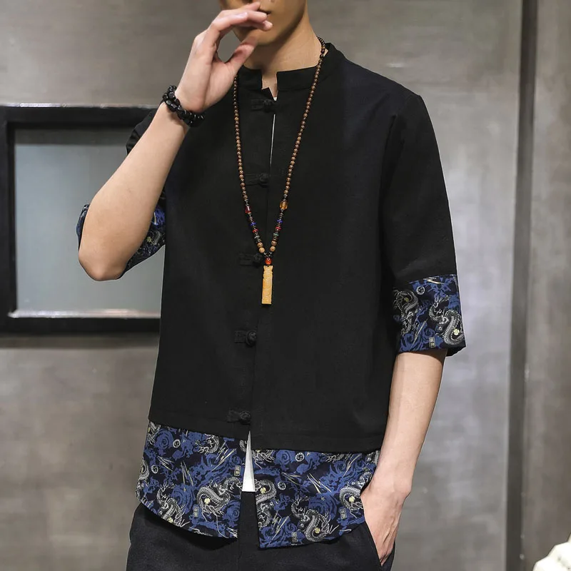

Japan Style Kimono Men Shirt Half Sleeve Casual Streetwear Men Shirt Man Linen Kimono Shirt Men Clothes 2019 New
