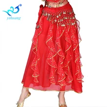 Танец живота костюм юбка Индия танец юбка представление на Хэллоуин наряды вечерние Блестящие Блестки шифон 8 цветов эластичный пояс