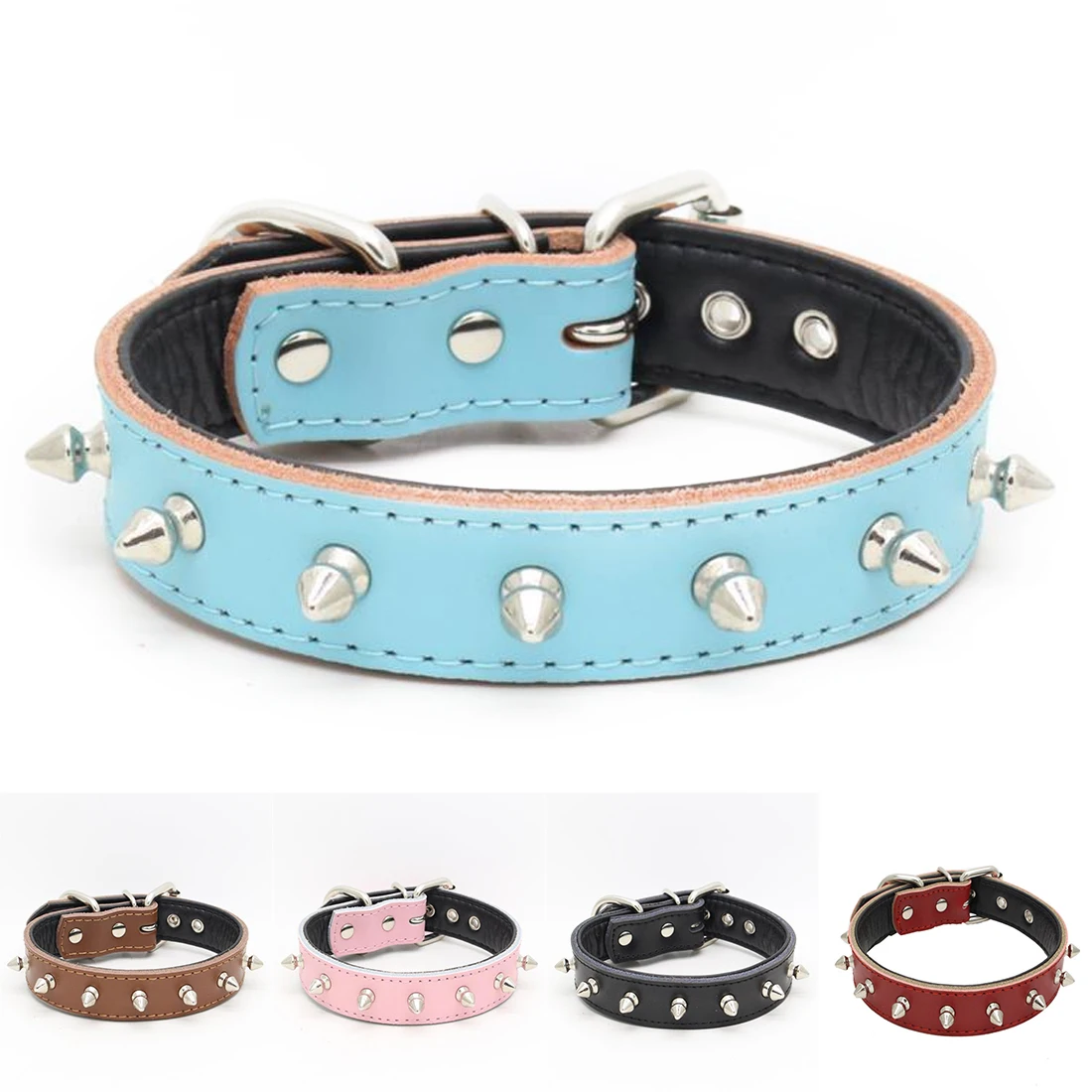 Dog collar Neck Strap with Rivet PU leather Leash Adjustable Pet Collar