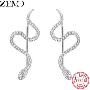 

ZEMO Real 925 Sterling Silver Earrings Cuff Snake Shape Clip Earrings for Women 3 Color Crystal Earrings Female Party Jewelries