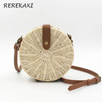 

Handmade Round Straw Beach Bag Women Rattan Shoulder Crossbody Bags Bohemian Summer Rattan Weave Female Messenger Bag