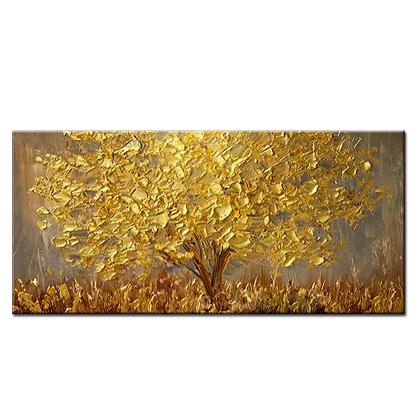 

Hand Painted modren Abstract thick oil Gold painting on canvas Unique gift Wall Picture for Living Room home decor no framed
