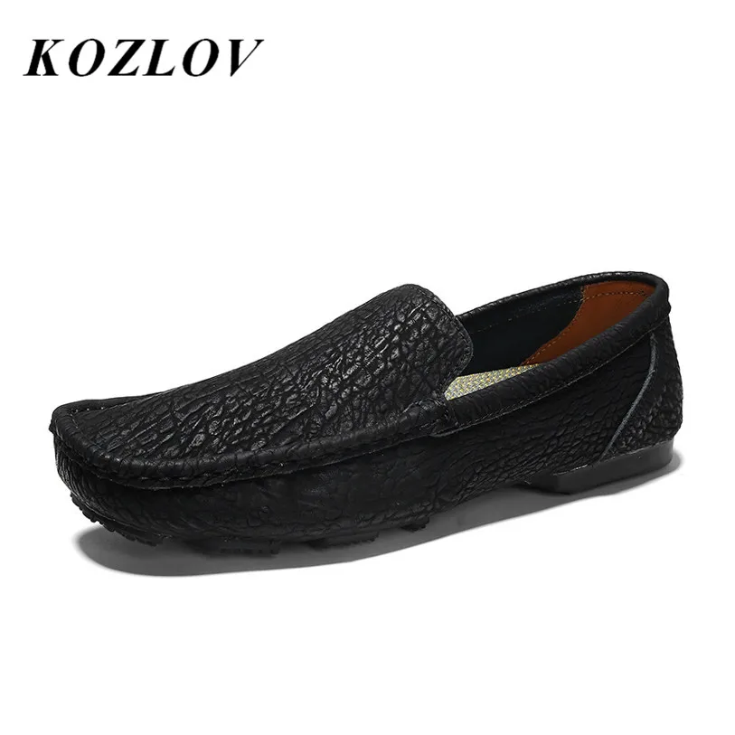 JKPUDUN Genuine Leather Mens Shoes Casual Crocodile Loafers Men Luxury Brand Driving Dress Slipon Moccasins For Skor | Обувь