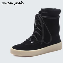 Оуэн Seak Для женщин сапоги высокие ботильоны роскошные кроссовки зимние замшевые дезерты кожаные зимние Повседневное брендовые туфли со шнуровкой на плоской подошве