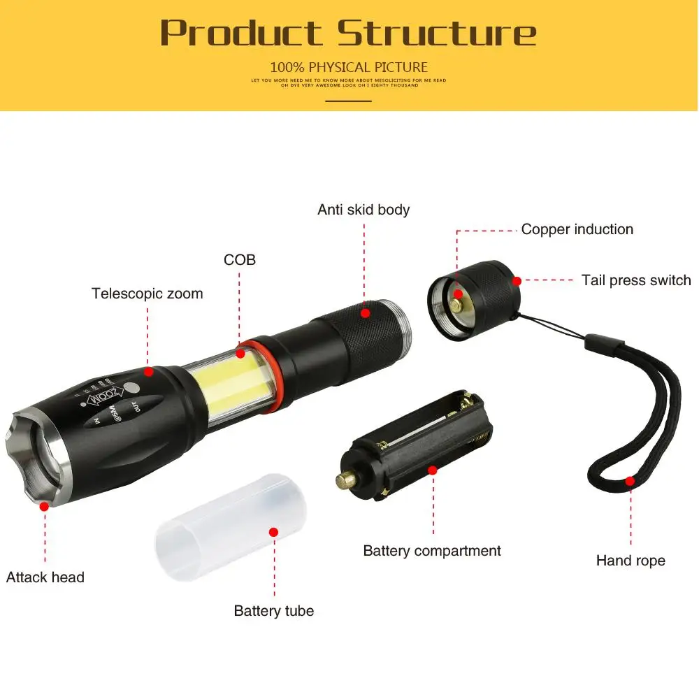 Светодиодный фонарик 8000 Люмен ручной тактический фонарик T6+ фонарь COB Магнитный 6 режимов Водонепроницаемый использовать 18650 батарея