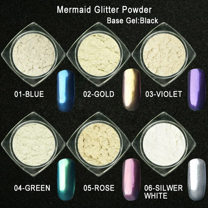 

5G/Jar 6Colors Mermaid Nail Powder Shining Nail Glitter Pearl Shimmer Nail Dust Powder Manicure Nail Art Glitter (6pcs brush)