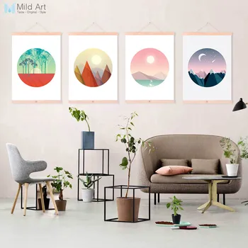 

Natural Landscape Moonlight Mountain Tree Framed Canvas Paintings Modern Nordic Home Decor Wall Art Print Pictures Poster Scroll