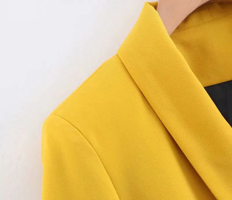 DAYIFUN 2019 women new yellow blazer pockets double breasted long sleeve office wear coat solid female casual outerwear tops1834