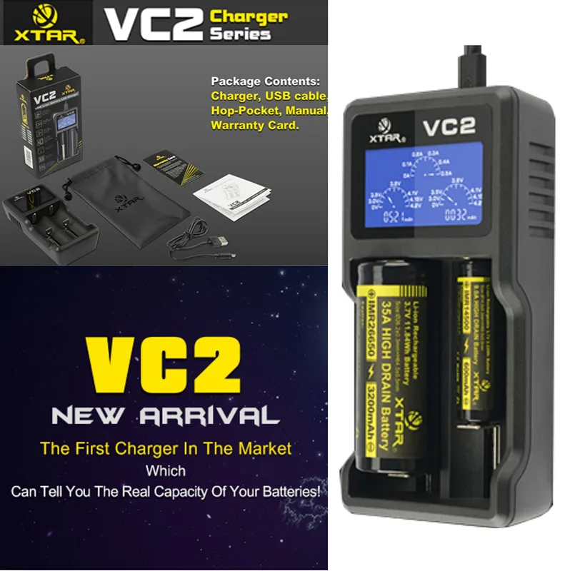 

Original  XTAR VC2  Universal LCD Screen Display XTAR VC2 Battery charger for 10440/16340/14500/14650/17670/18350/18500/18650