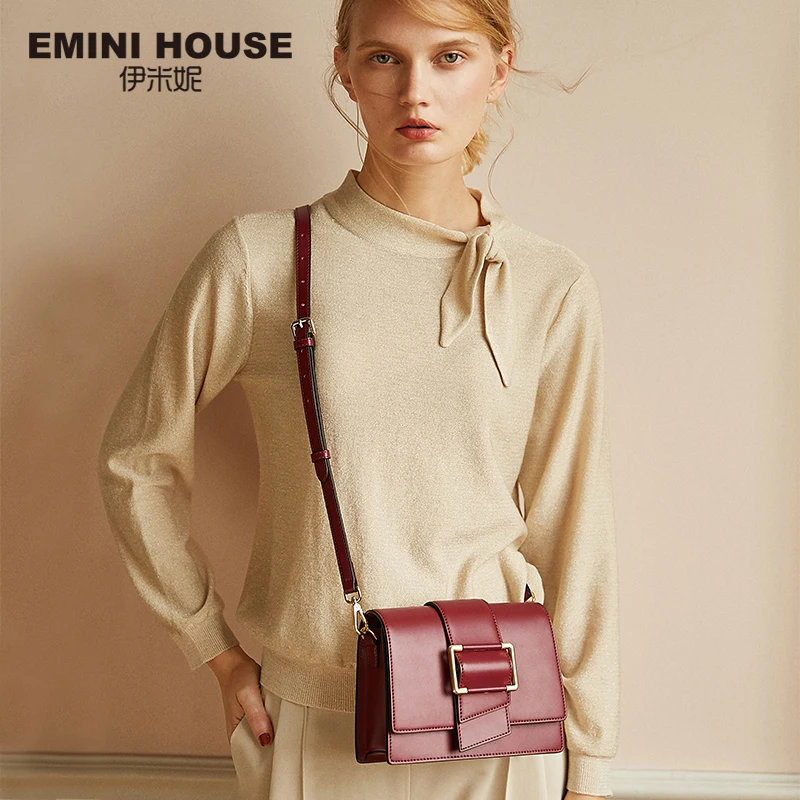 EMINI HOUSE, металлическая квадратная пряжка, сумки через плечо для женщин, роскошные сумки, женские сумки, дизайнерские, спилок, сумка-мессенджер